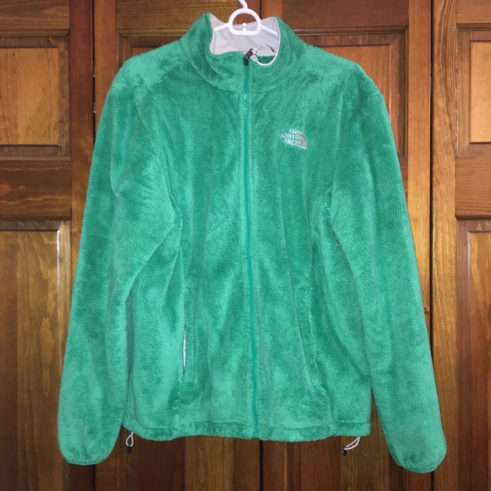 Large North Face Green Furry Fleece Zip-Up